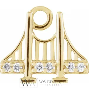 .025 CTW Natural Diamond Golden Gate Bridge Dangle Charm - 14k Gold (Y, W, R)
