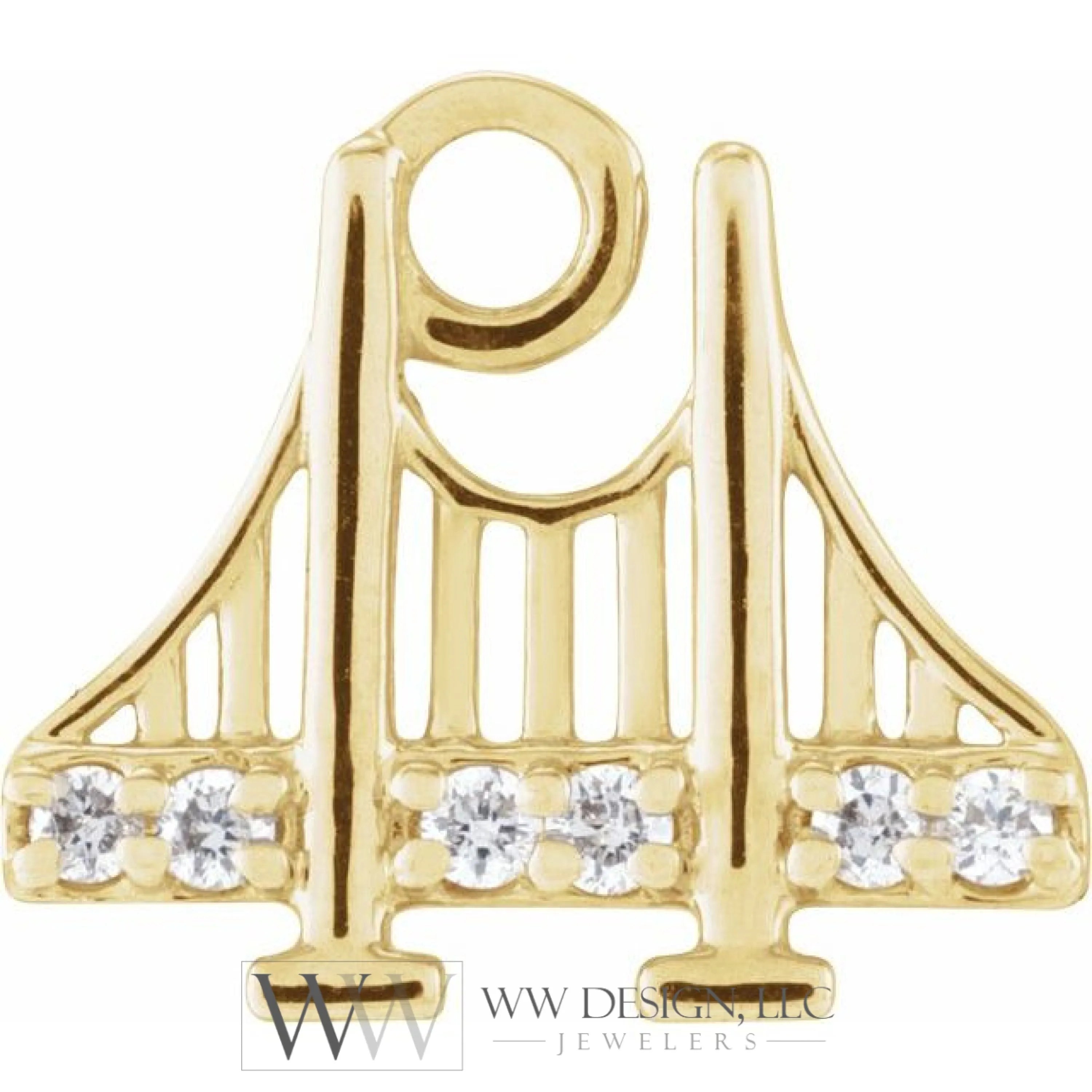 .025 CTW Natural Diamond Golden Gate Bridge Dangle Charm - 14k Gold (Y, W, R)