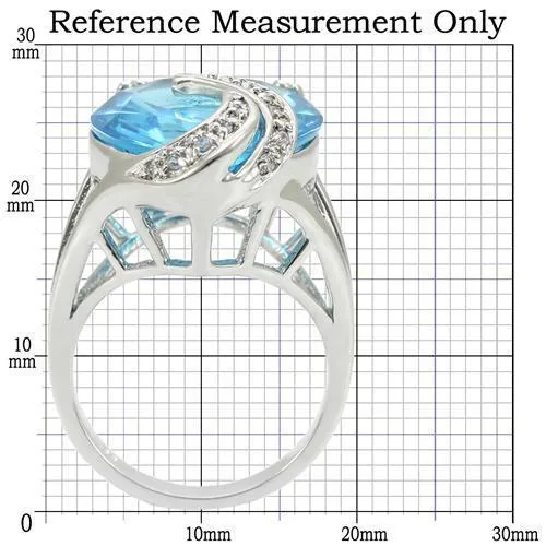 0W343 Rhodium Brass Ring with Synthetic in Sea Blue