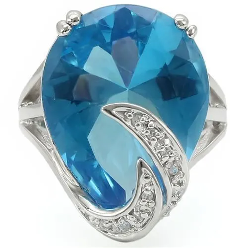 0W343 Rhodium Brass Ring with Synthetic in Sea Blue