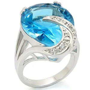 0W343 Rhodium Brass Ring with Synthetic in Sea Blue