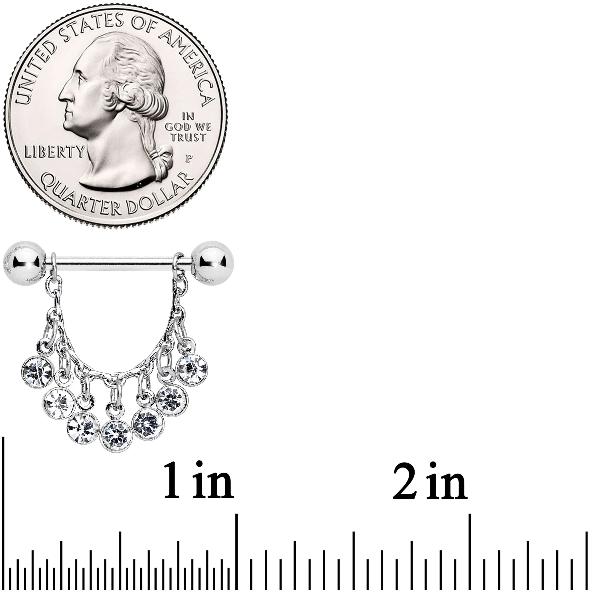 14 Gauge 5/8 Clear Gem Fringe Dangle Barbell Nipple Ring Set