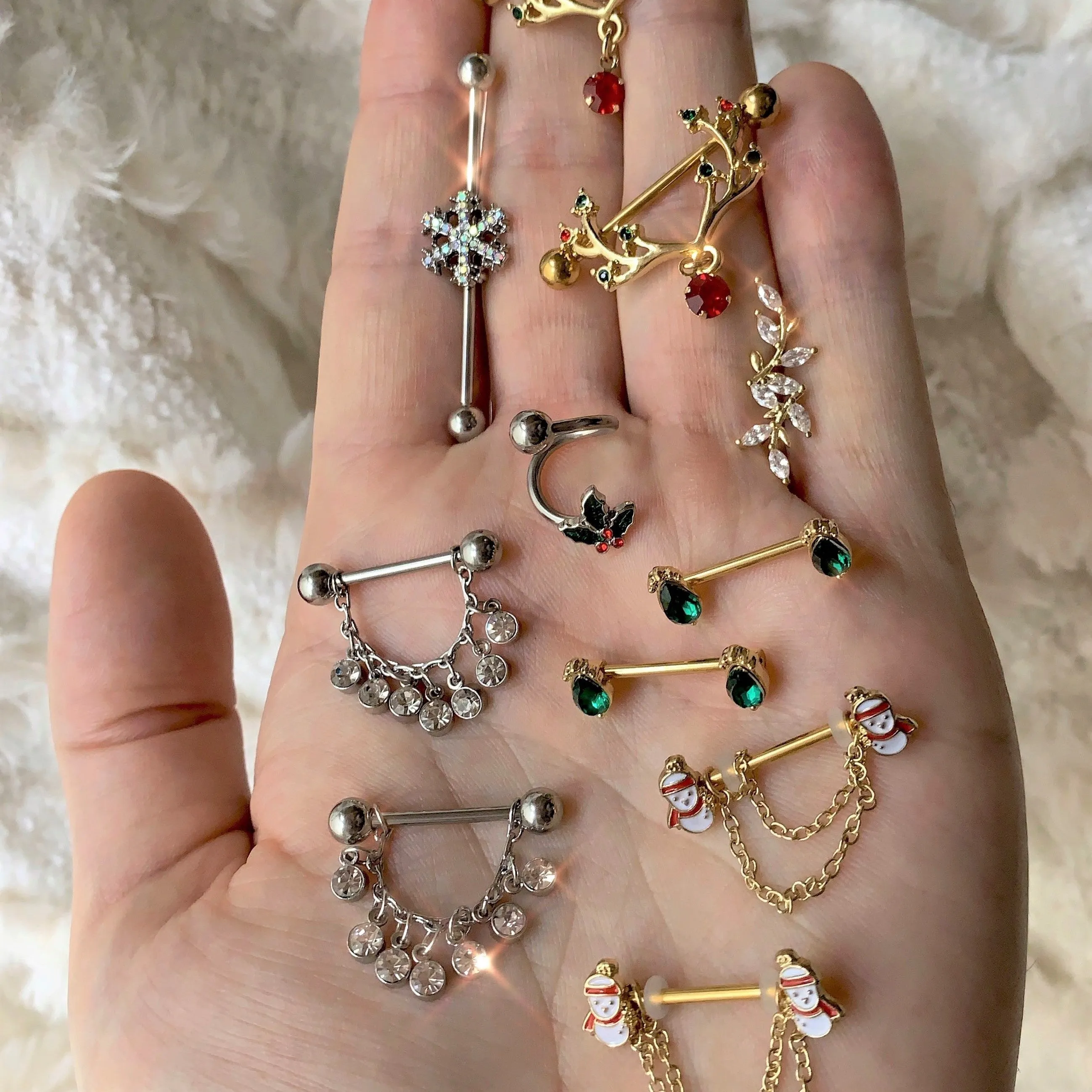 14 Gauge 5/8 Clear Gem Fringe Dangle Barbell Nipple Ring Set