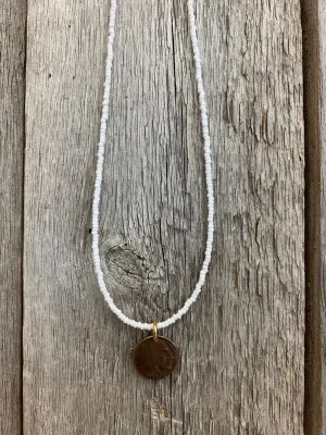 16760 Tiny Seed Beads w/Brz Indian Coin Pendant