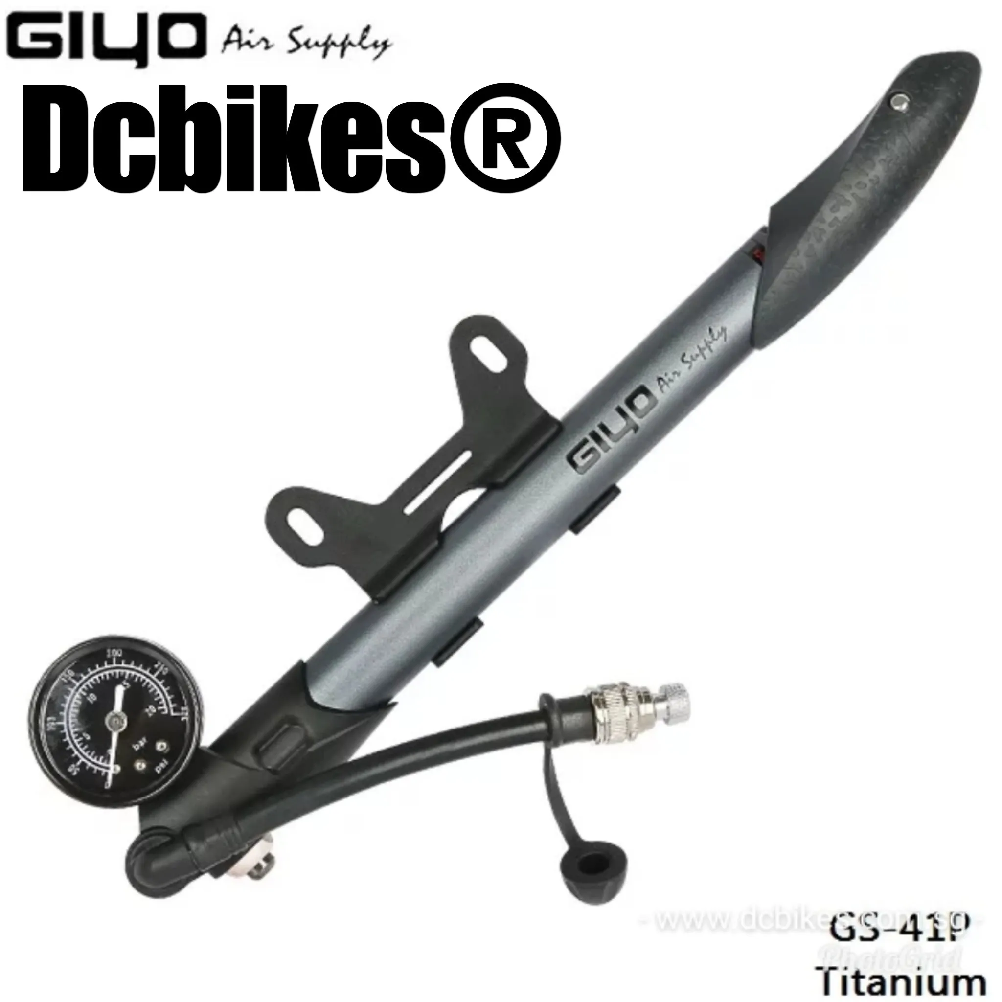 2 in 1 Giyo Black/Titanium GS-41 High Pressure Air Fork Shock & Tyres Mini Pump 300 Psi 