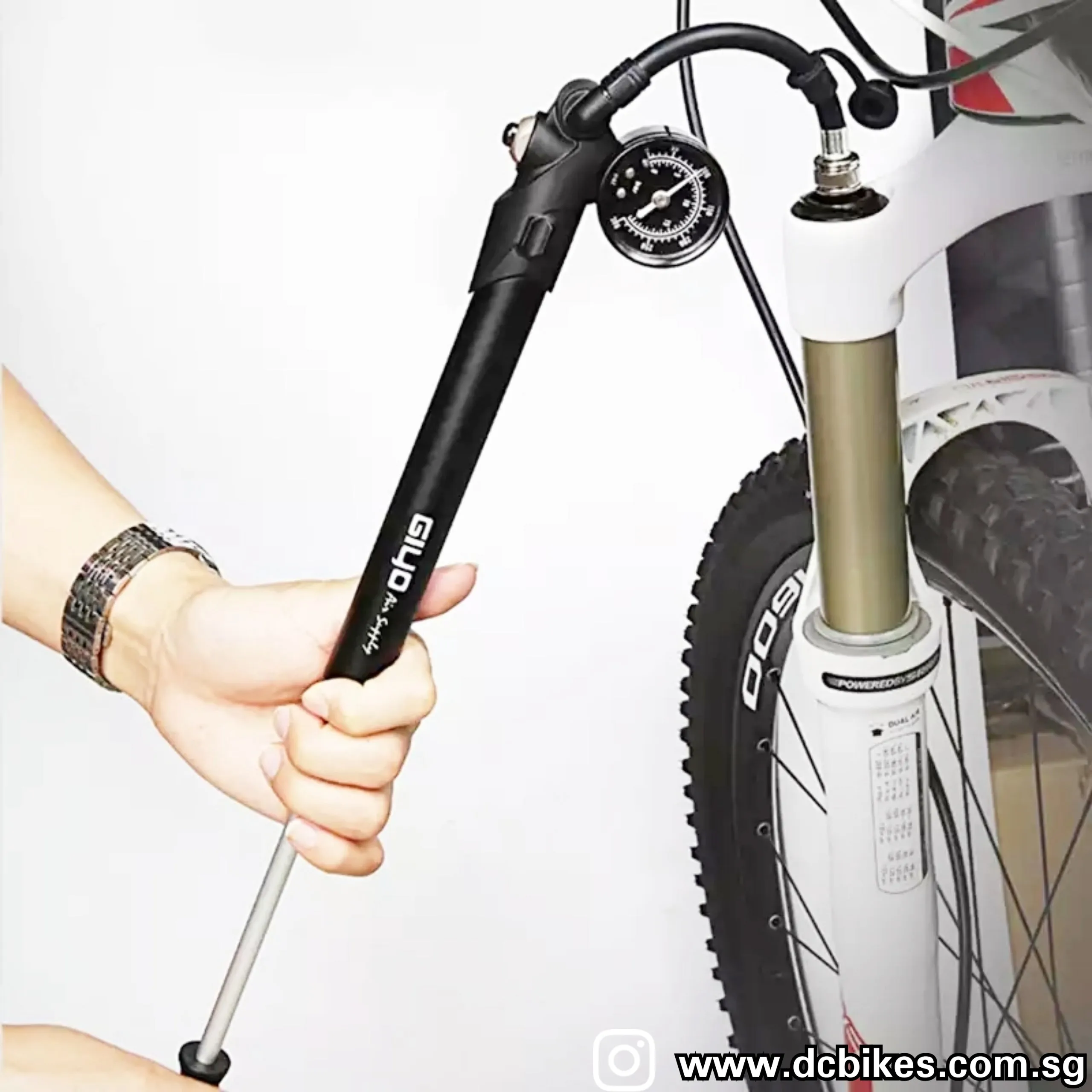 2 in 1 Giyo Black/Titanium GS-41 High Pressure Air Fork Shock & Tyres Mini Pump 300 Psi 