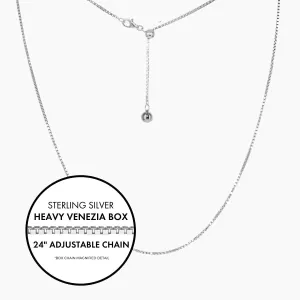 24" Italian Venezia Heavy Box Adjustable Chain (Silver)
