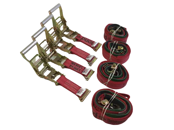 2" x 11' DIAMOND WEAVE 3 Point Ratchet Wheel Strap With 2' Low Profile Grip Sleeve (E-TRACK FITTING)(4 PACK)