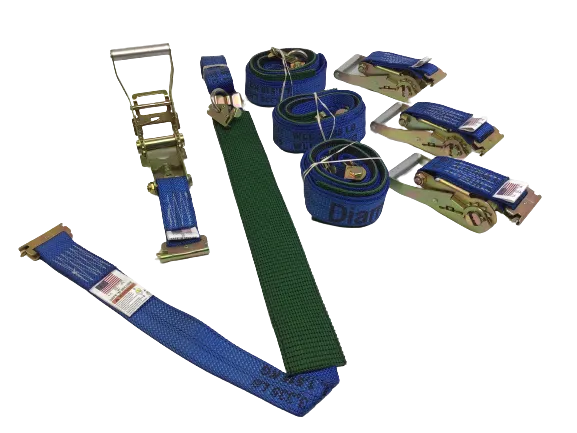 2" x 11' DIAMOND WEAVE 3 Point Ratchet Wheel Strap With 2' Low Profile Grip Sleeve (E-TRACK FITTING)(4 PACK)