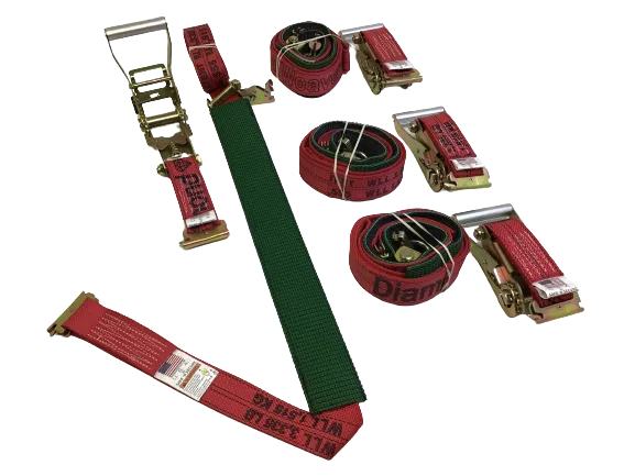 2" x 11' DIAMOND WEAVE 3 Point Ratchet Wheel Strap With 2' Low Profile Grip Sleeve (E-TRACK FITTING)(4 PACK)