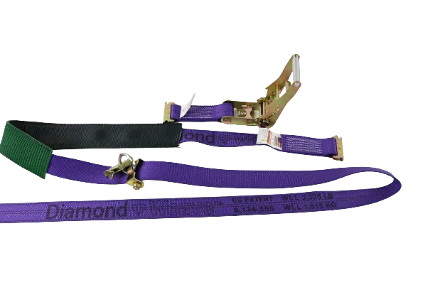 2" x 11' DIAMOND WEAVE 3 Point Ratchet Wheel Strap With 2' Low Profile Grip Sleeve (E-TRACK FITTING)(4 PACK)