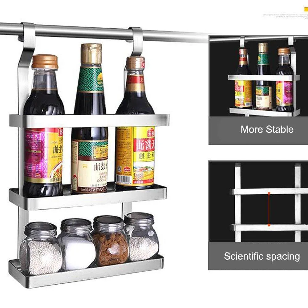304 Stainless Steel Kitchen Shelves Wall Hanging Turret 3 Layer Spice Jars Organizer Foldable Dish Drying Rack Kitchen Utensils Holder