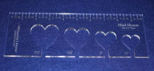 4 Mini Hearts Template for 1/2" Foot - Clear with Ruler 1/4" Thick