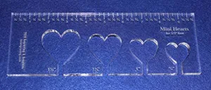 4 Mini Hearts Template for 1/2" Foot - Clear with Ruler ~3/8" Thick
