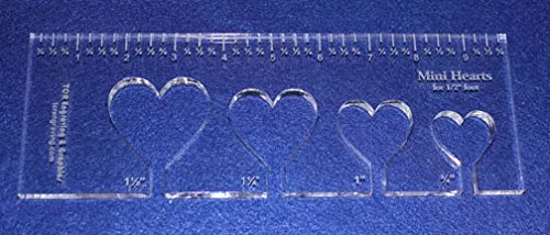 4 Mini Hearts Template for 1/2" Foot - Clear with Ruler ~3/8" Thick