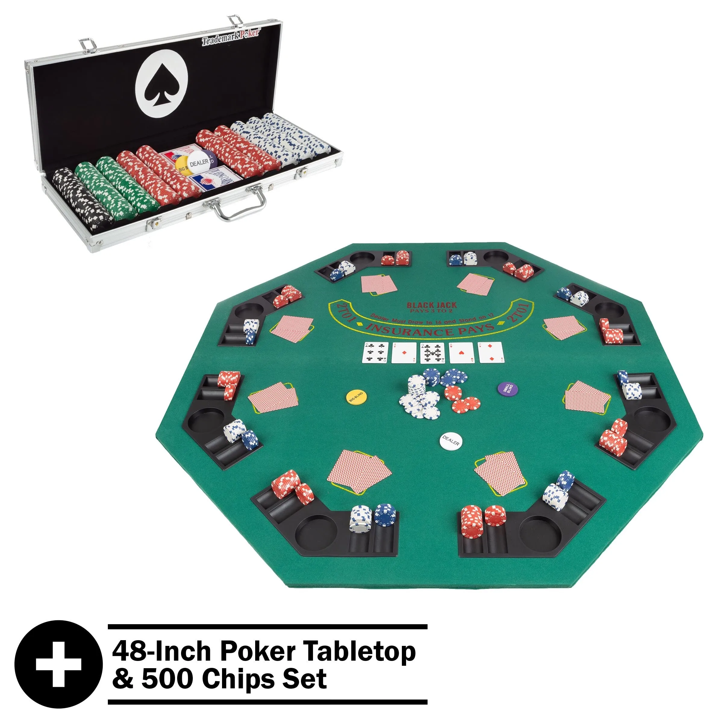 48-inch Poker Table Top and Chips Set Foldable Topper Multi Color