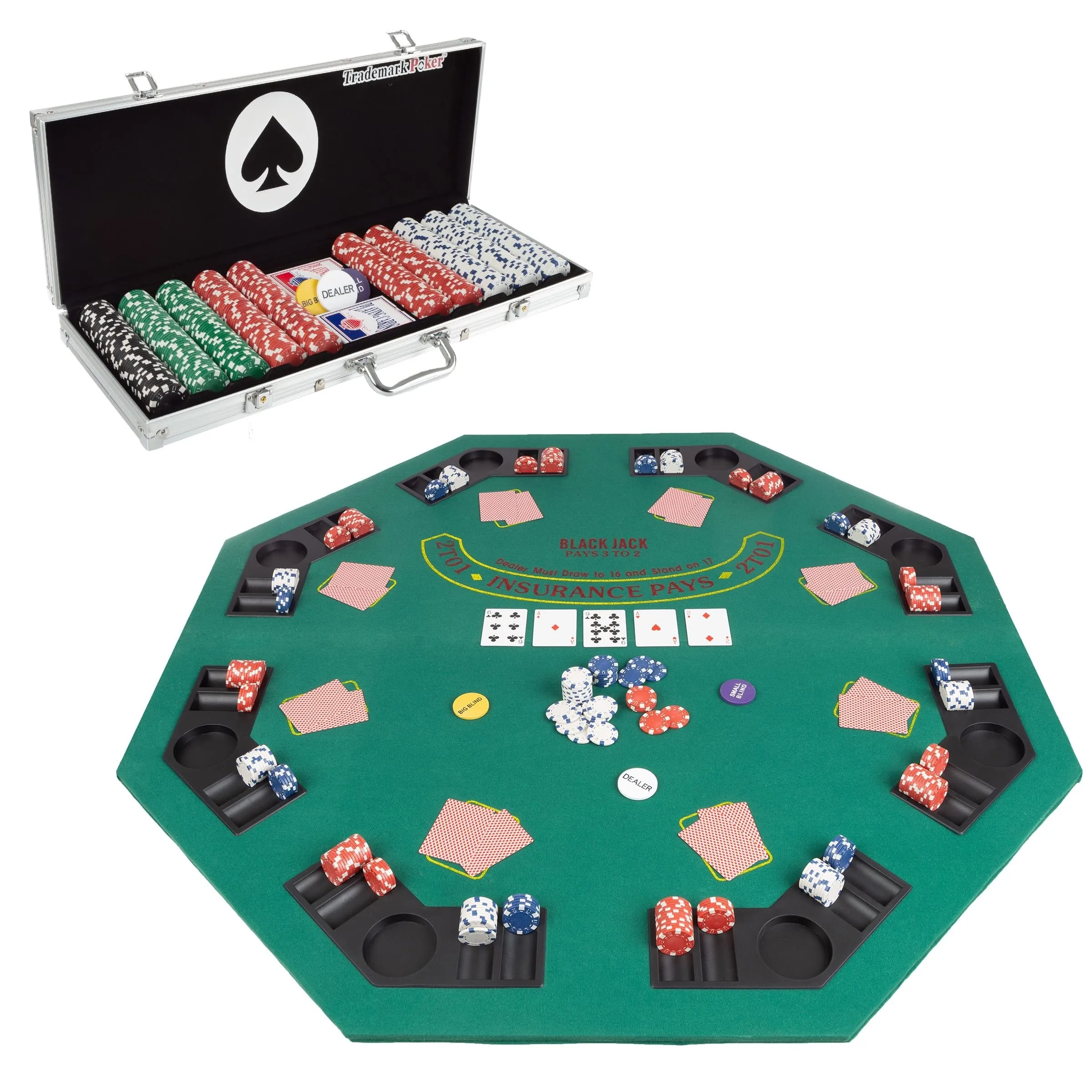 48-inch Poker Table Top and Chips Set Foldable Topper Multi Color