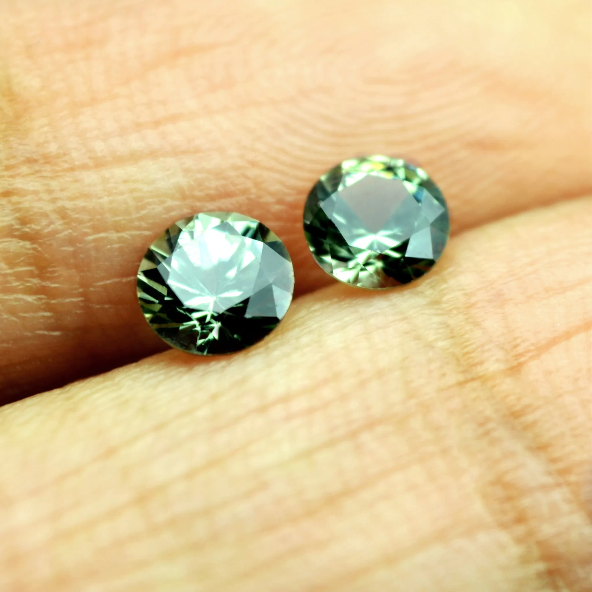 4.85 mm Certified Natural Green Sapphire Pair