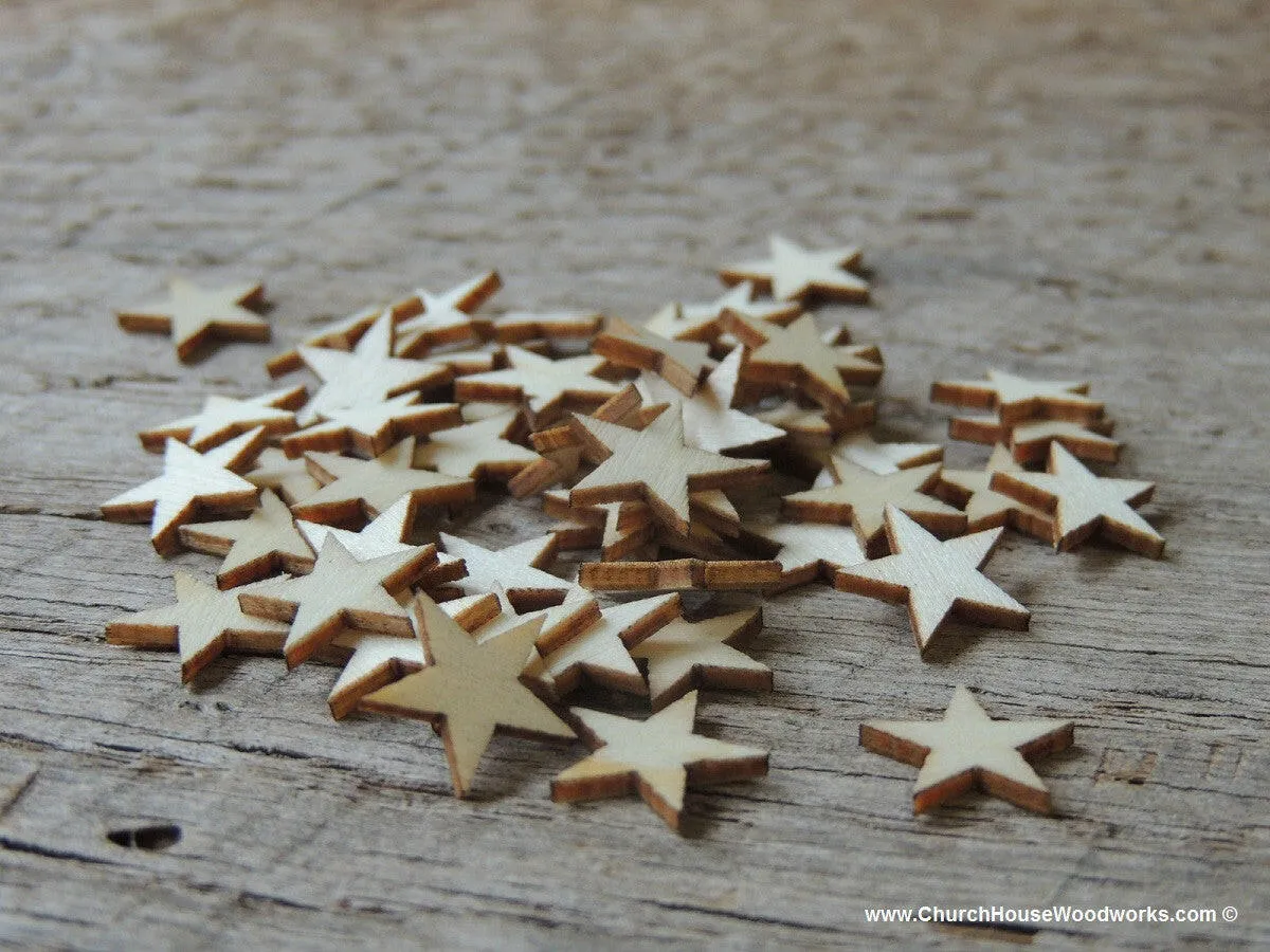50 Mini Wood Stars 3/8 inch
