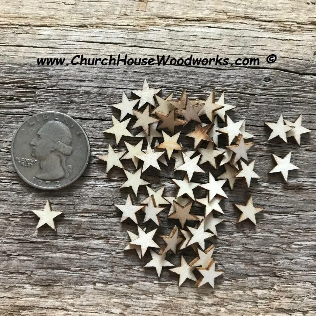 50 Mini Wood Stars 3/8 inch