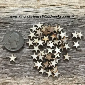50 Mini Wood Stars 3/8 inch