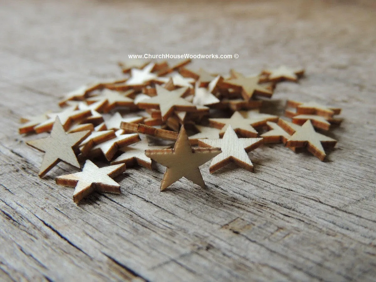 50 Mini Wood Stars 3/8 inch