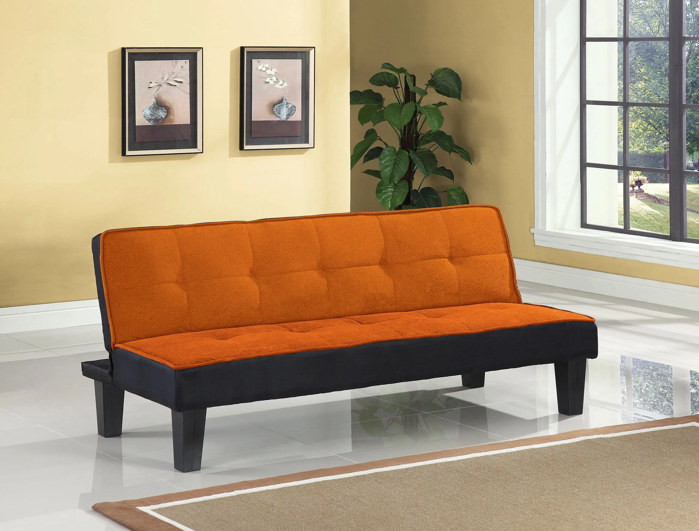 66" X 29" X 28" Orange Flannel Fabric Adjustable Couch