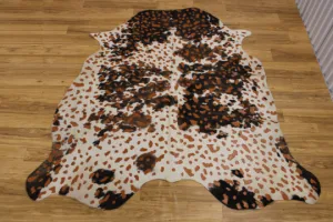 Acid Wash Orange on Tricolor Cowhide Rug - (XL 6'3"x6' Ft)
