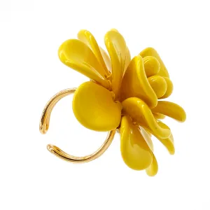 Amalfi Yellow Hibiscus Silk Effect Adjustable Ring