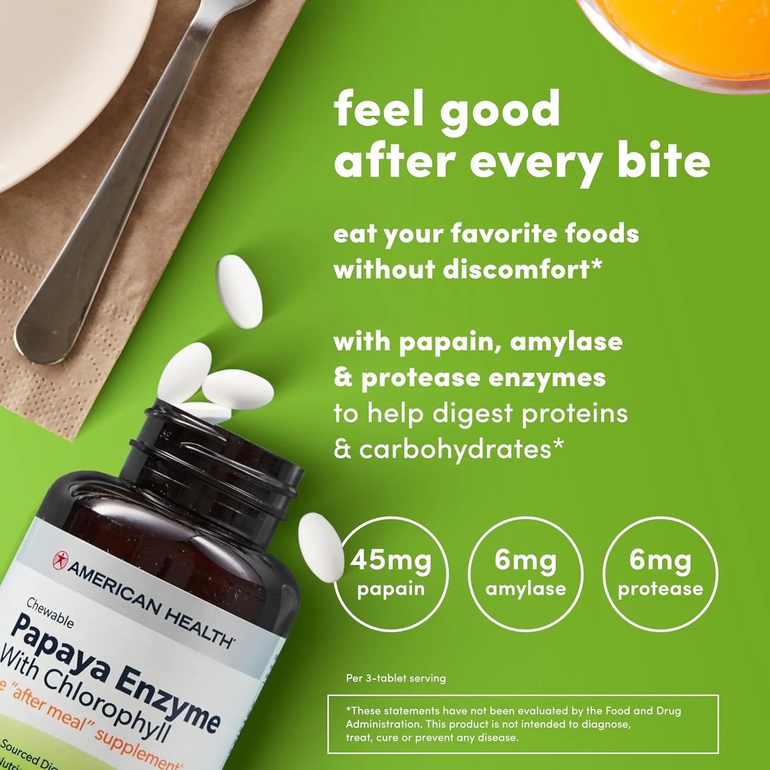 American Health Papaya Enzyme with Chlorophyll Chewable Tablets - 600 Count (200 Total Servings)