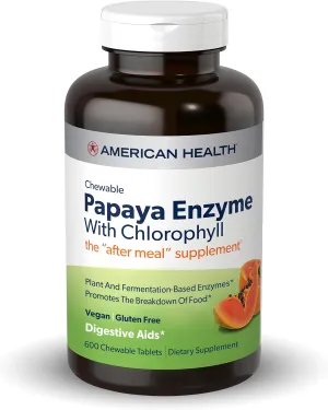 American Health Papaya Enzyme with Chlorophyll Chewable Tablets - 600 Count (200 Total Servings)