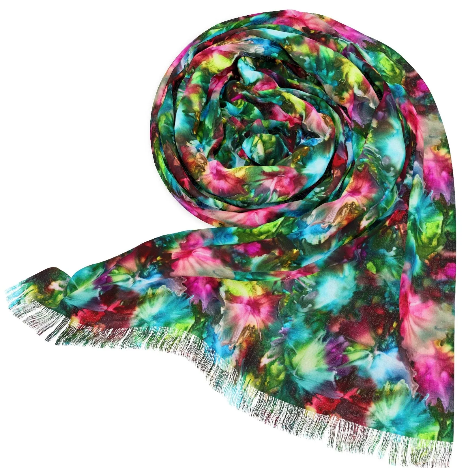 Angel - Designer Floral Art Scarf with Fringe