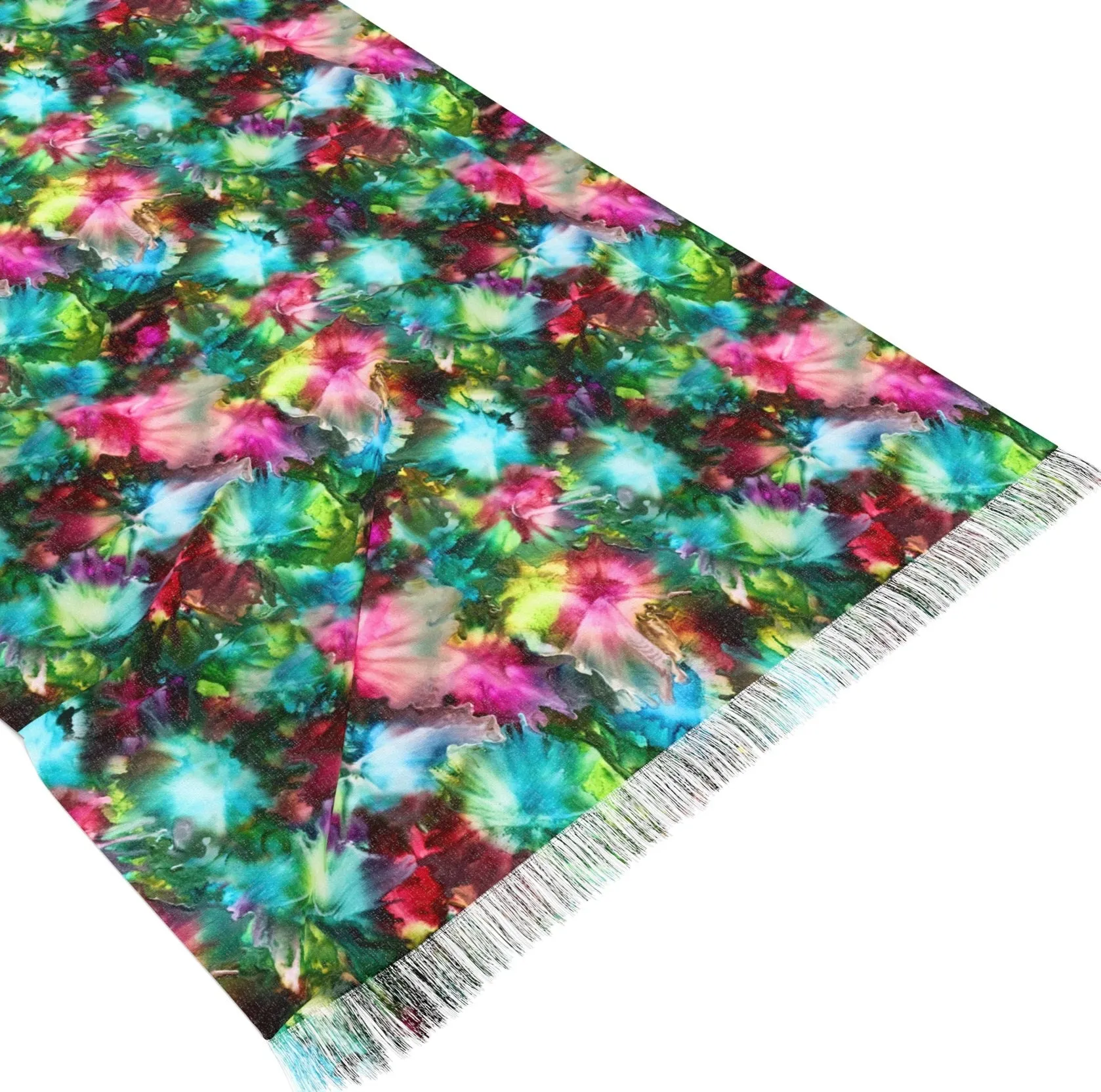 Angel - Designer Floral Art Scarf with Fringe