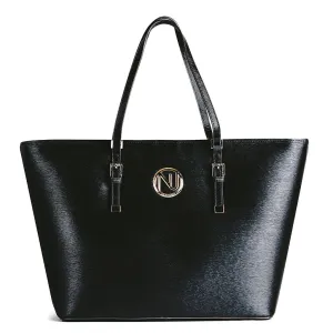 ANGELIQUE TOTE IN BLACK RIPPLE GRAIN LEATHER