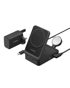 Anker MagGo Wireless Charging Station (15W, Foldable 3-in-1) -Black