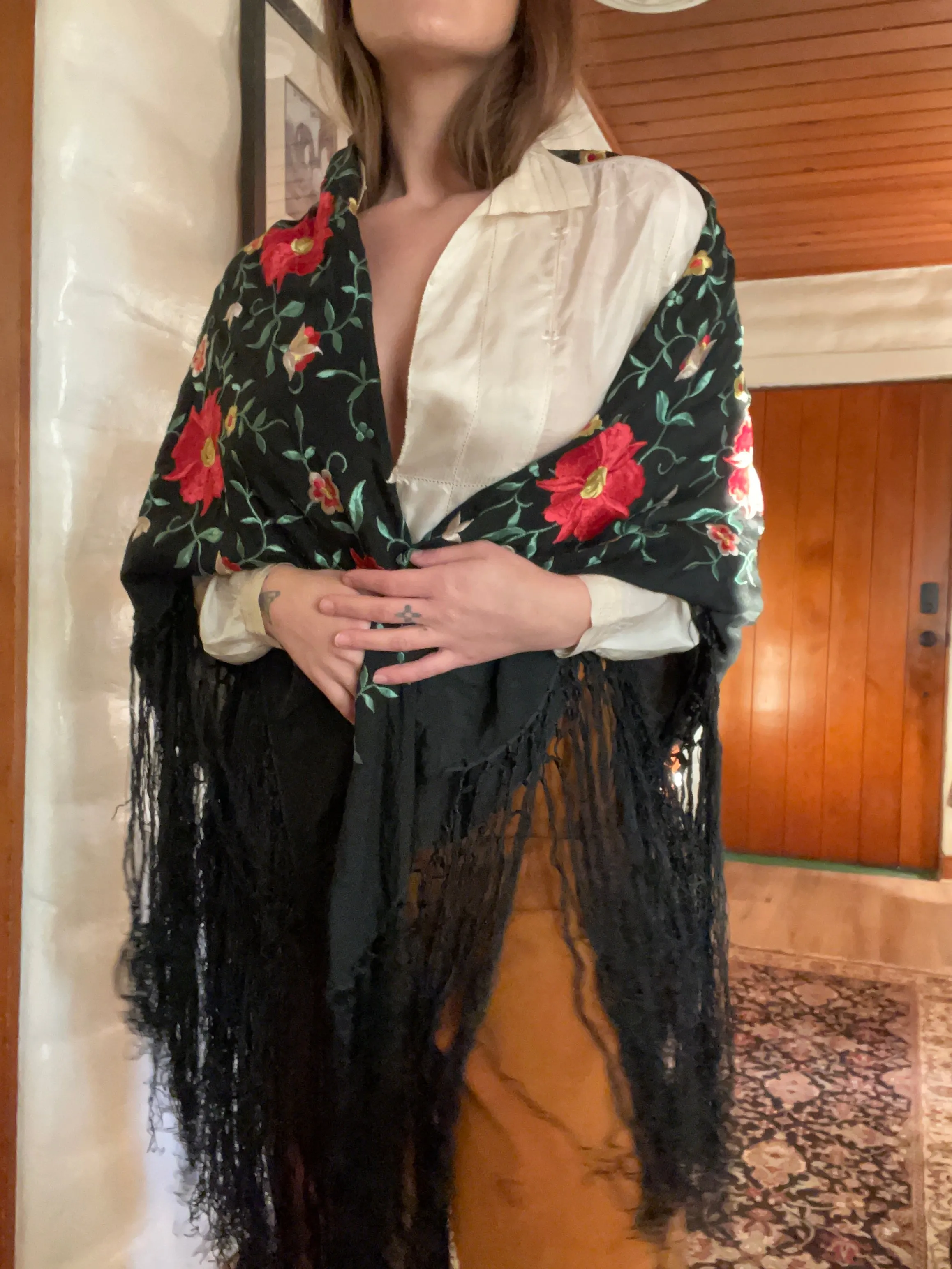 Antique Spanish Blossom Piano Shawl
