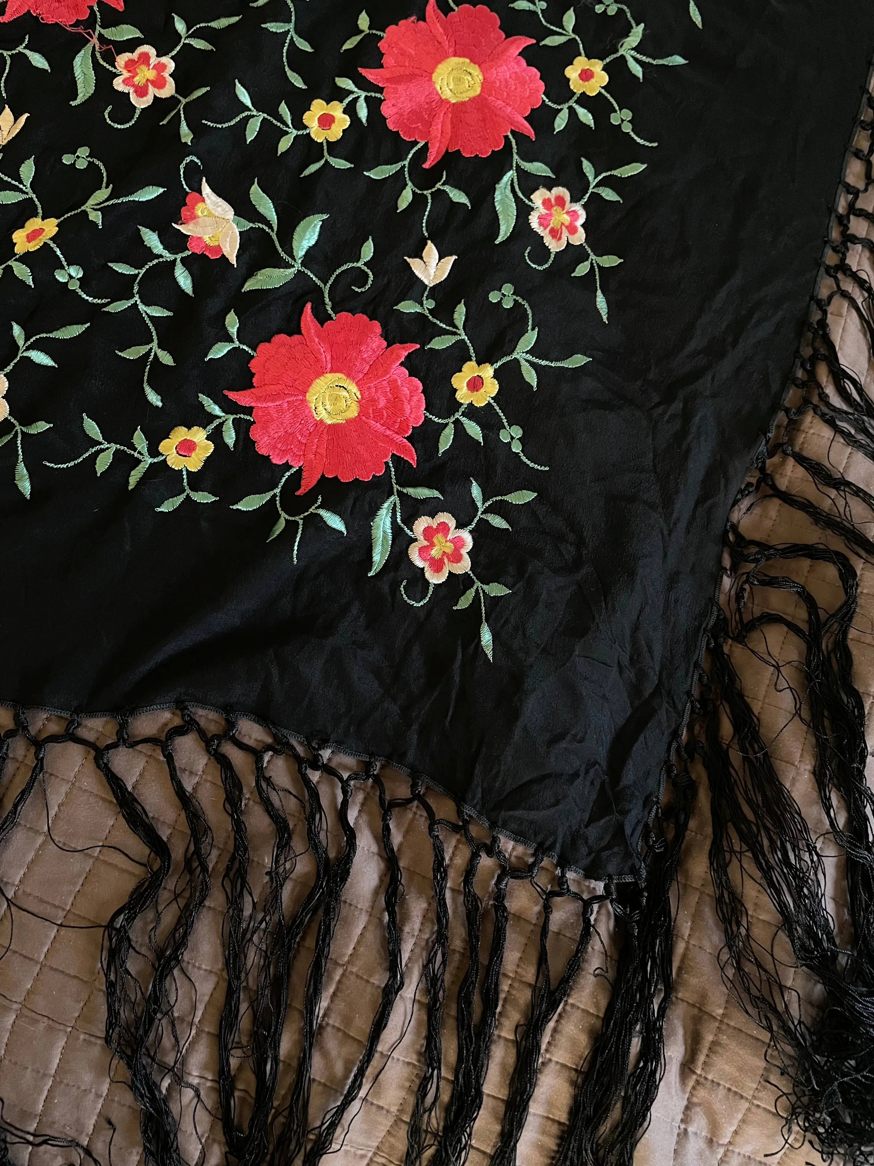 Antique Spanish Blossom Piano Shawl