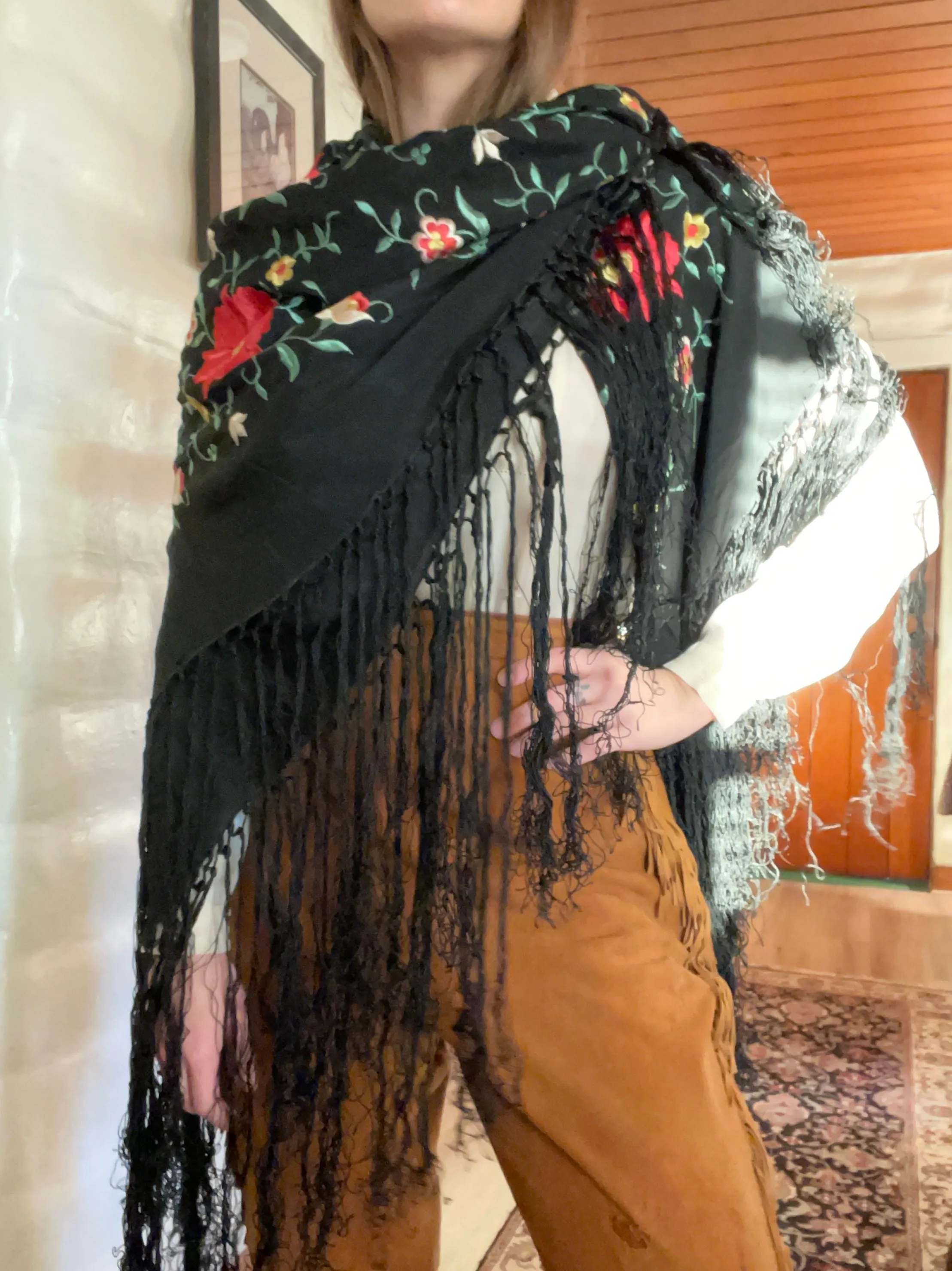Antique Spanish Blossom Piano Shawl