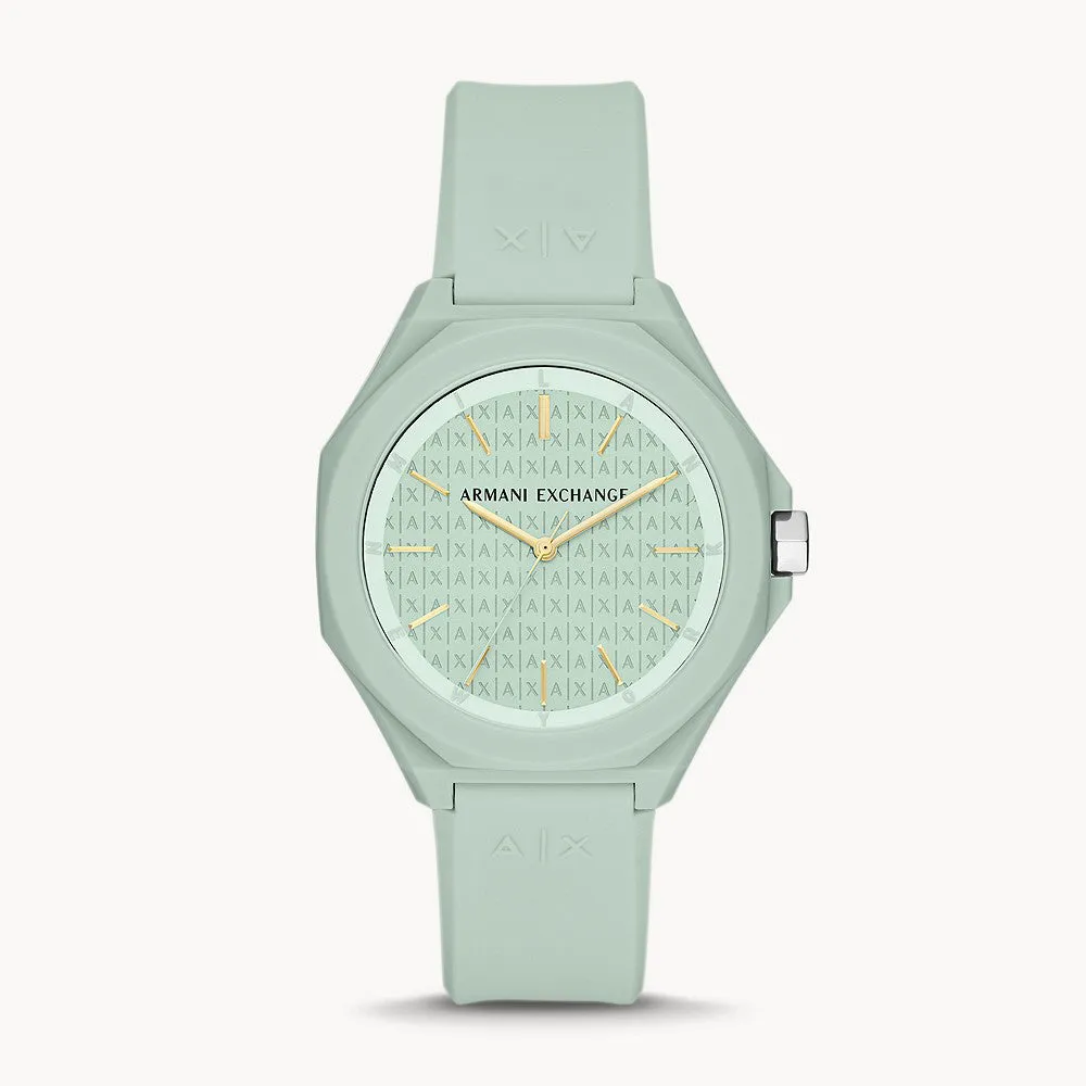 Armani Exchange Women's Three-Hand Green Silicone Green Dial Watch