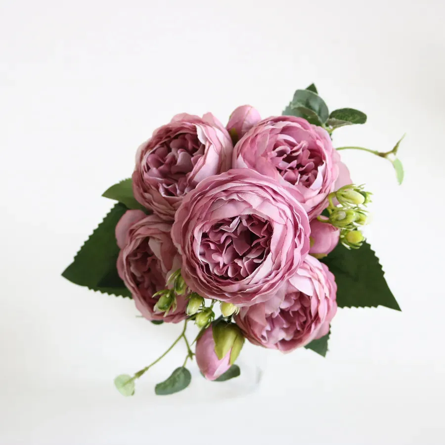 Artificial Flowers Bouquet Silk Roses with Vase for Home Decor Garden Wedding Mothers day