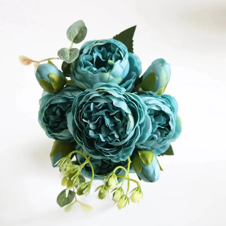 Artificial Flowers Bouquet Silk Roses with Vase for Home Decor Garden Wedding Mothers day