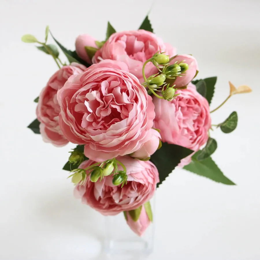 Artificial Flowers Bouquet Silk Roses with Vase for Home Decor Garden Wedding Mothers day