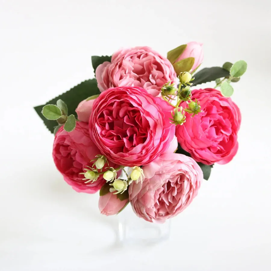 Artificial Flowers Bouquet Silk Roses with Vase for Home Decor Garden Wedding Mothers day