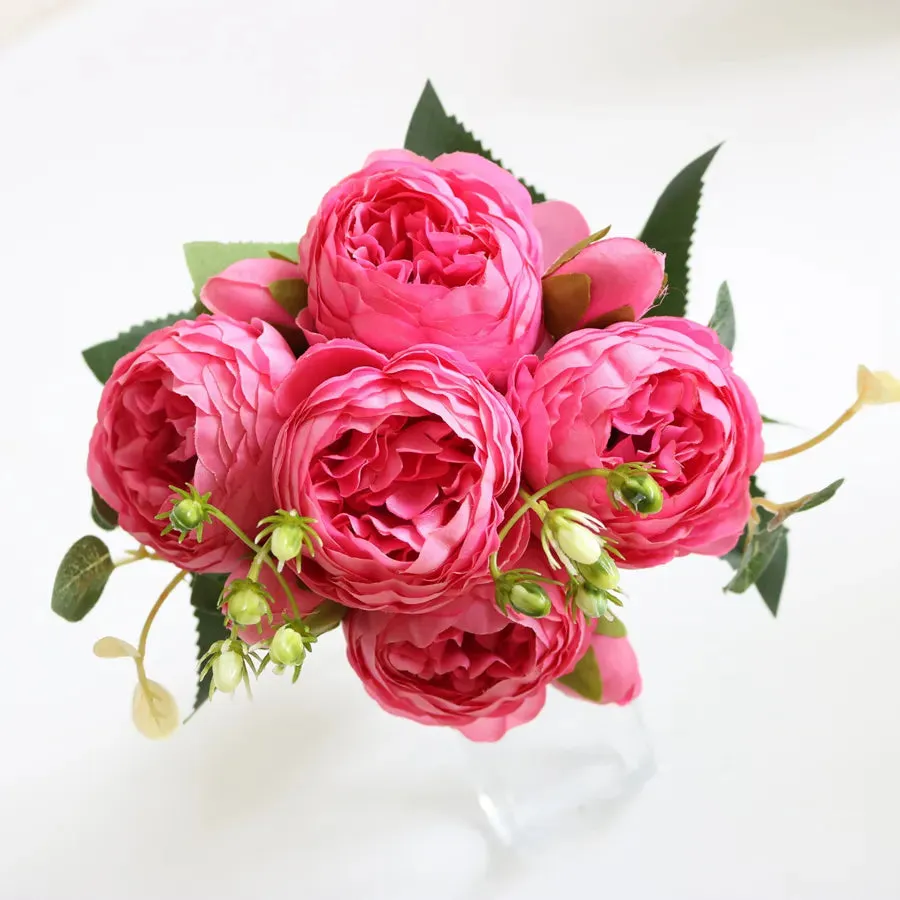Artificial Flowers Bouquet Silk Roses with Vase for Home Decor Garden Wedding Mothers day