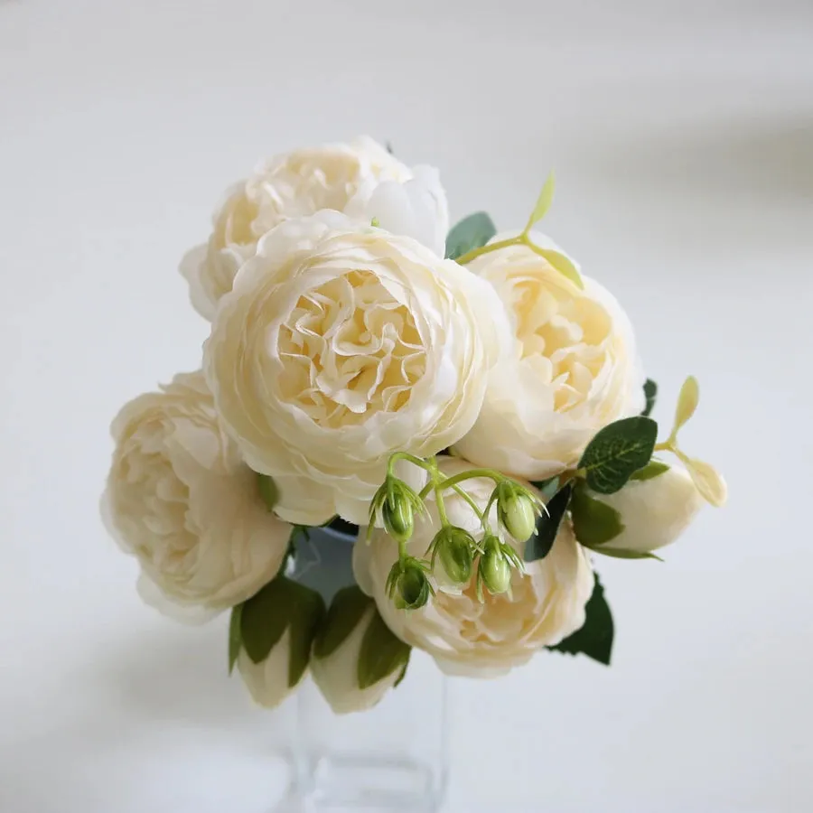 Artificial Flowers Bouquet Silk Roses with Vase for Home Decor Garden Wedding Mothers day