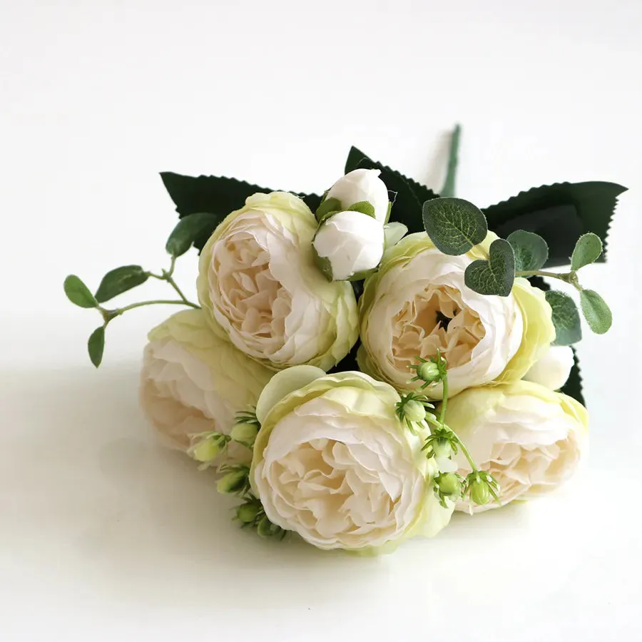Artificial Flowers Bouquet Silk Roses with Vase for Home Decor Garden Wedding Mothers day