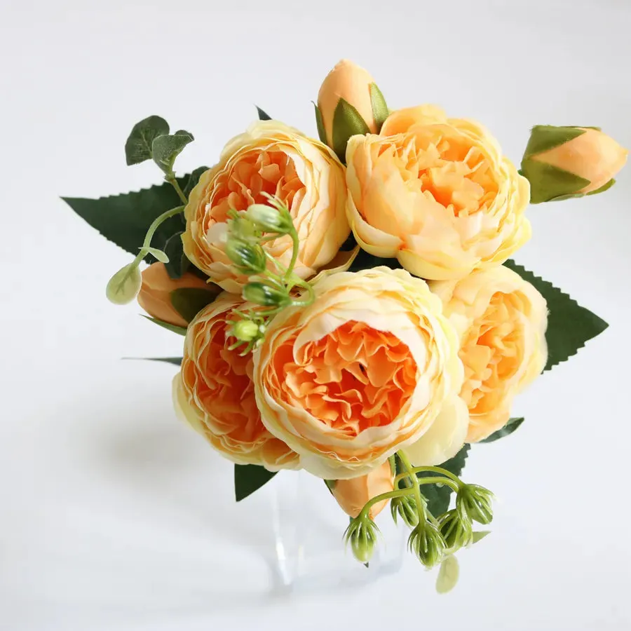 Artificial Flowers Bouquet Silk Roses with Vase for Home Decor Garden Wedding Mothers day