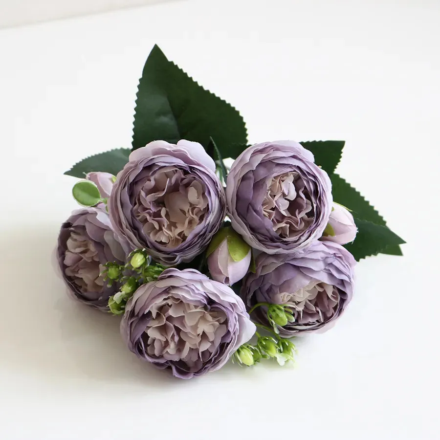 Artificial Flowers Bouquet Silk Roses with Vase for Home Decor Garden Wedding Mothers day