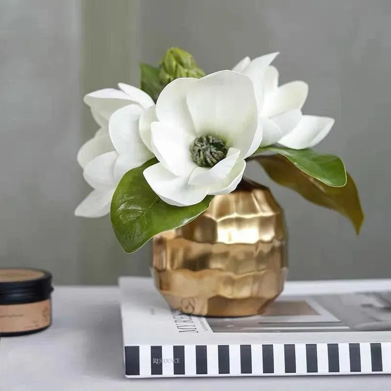 Artificial Magnolia Arrangement in a Gold Pot