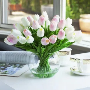 Artificial Tulip Floral Arrangement in Glass Vase